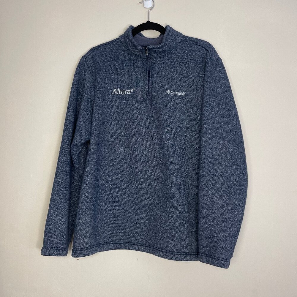 Columbia Sweater Mens Sz L Navy Blue Quarter Zip Sweatshirt Fleece Pullover Logo